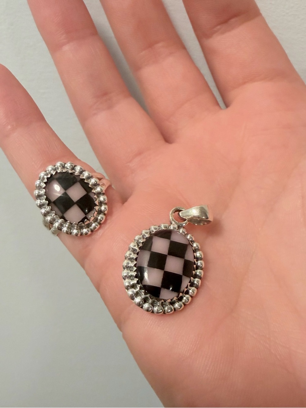 Checkered Ring and Pendant Set